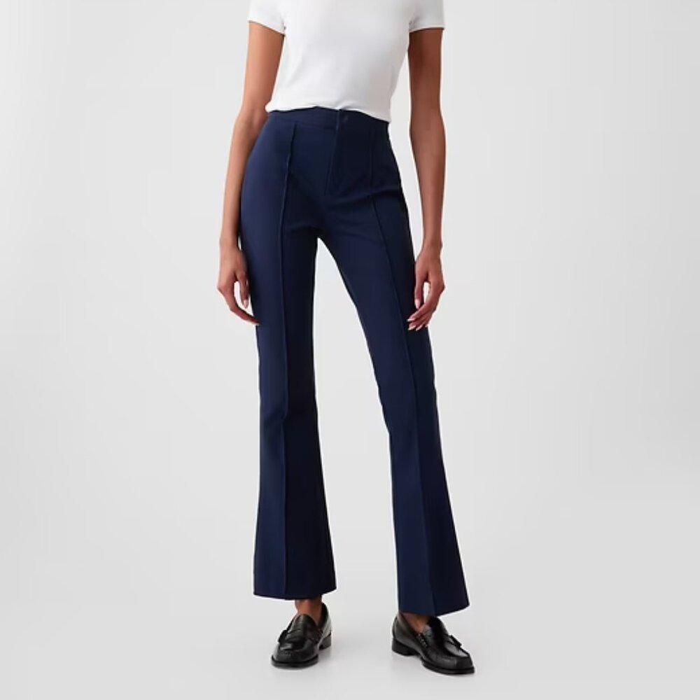 NEW GAP Navy Blue sz 8 High Rise Bi-Stretch Flare BOHO Pintuck Pleat Pants